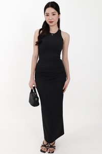 Corina Co-ord Ruched Maxi Skirt in Black ( Regular Length )