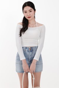 Ode Offshoulder Halter Sleeved Top in White