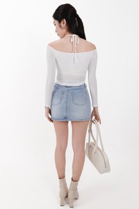 Ode Offshoulder Halter Sleeved Top in White