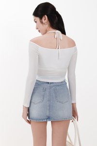 Ode Offshoulder Halter Sleeved Top in White