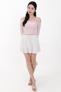 Ode Offshoulder Halter Sleeved Top in Light Pink