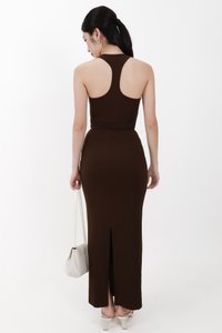 Corina Co-ord Ruched Maxi Skirt in Dark Brown ( Regular Length )