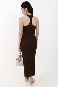 Corina Co-ord Ruched Maxi Skirt in Dark Brown ( Petite Length )