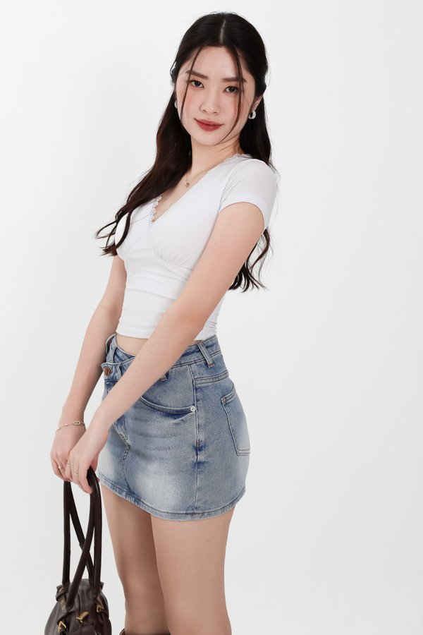 DEFECT | Lenna Lace Trim Tee in White in M