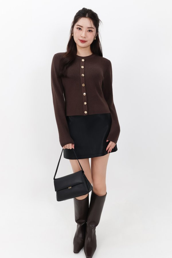 Bridgette Button Knit Sweater in Dark Cool Brown