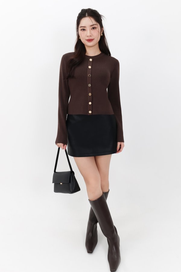 Bridgette Button Knit Sweater in Dark Cool Brown