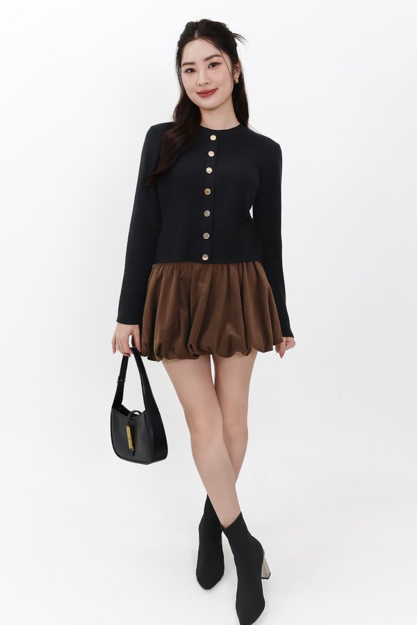 Bridgette Button Knit Sweater in Black