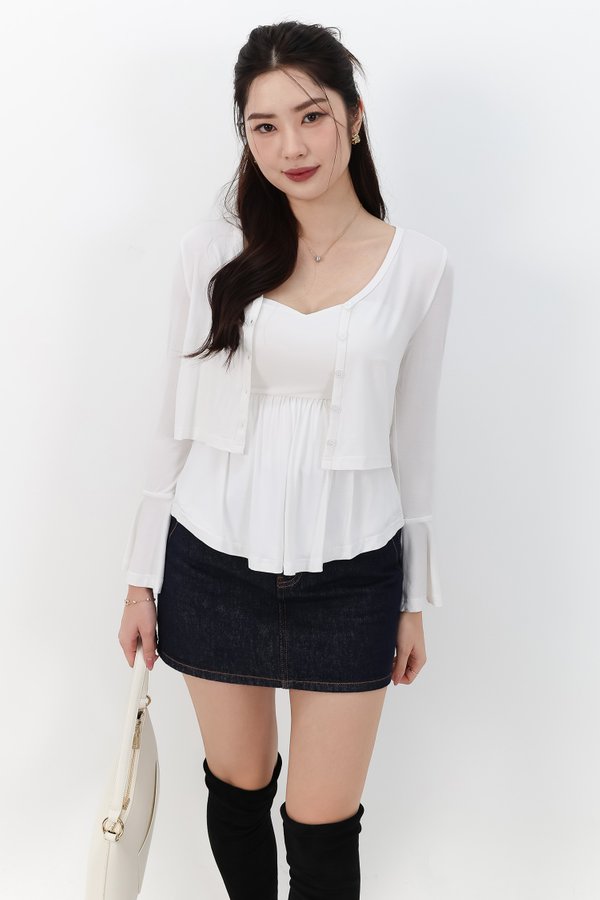 SALE EXCLUSIVE | Bria Bell Sleeve Cardigan Top Set in White