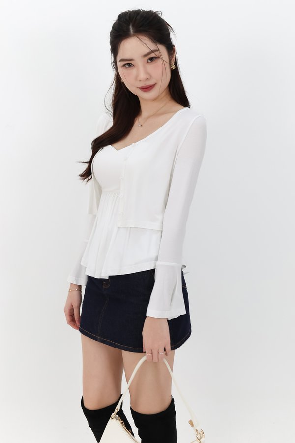 DEFECT | Bria Bell Sleeve Cardigan Top Set in White in XS