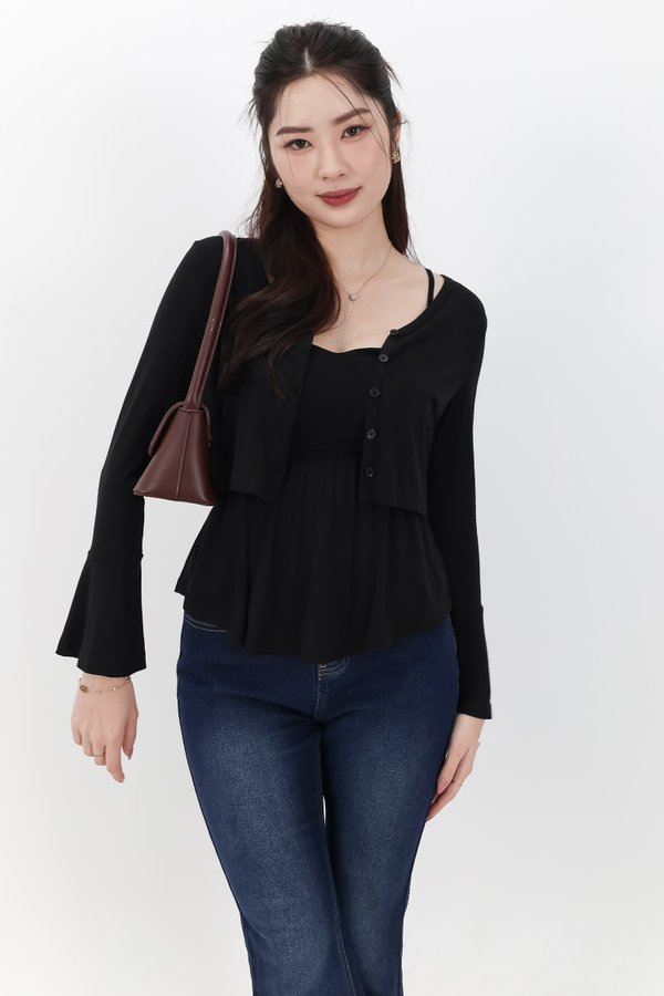 SALE EXCLUSIVE | Bria Bell Sleeve Cardigan Top Set in Black