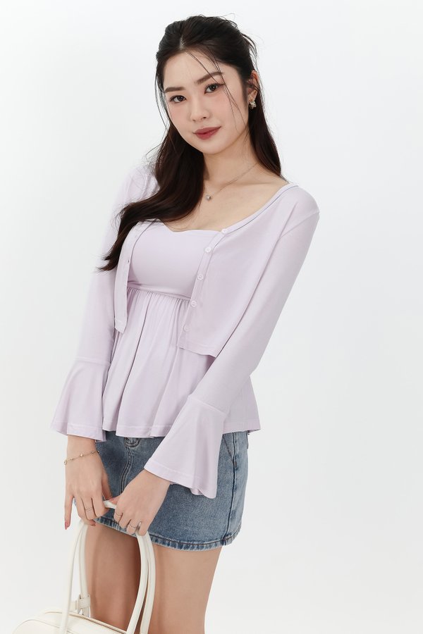 DEFECT | Bria Bell Sleeve Cardigan Top Set in Pale Lilac in S
