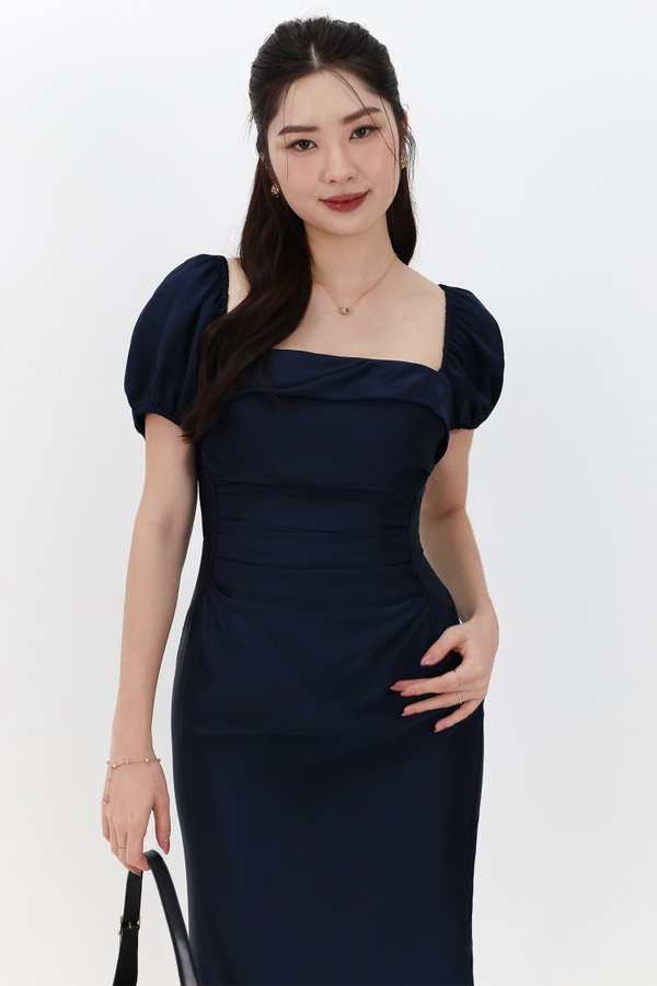 SALE EXCLUSIVE | Marielle Multi Way Satin Midaxi Dress in Midnight