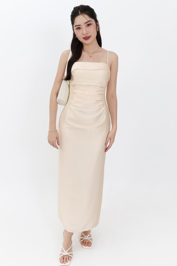 SALE EXCLUSIVE | Marielle Multi Way Satin Midaxi Dress in Pastel Yellow