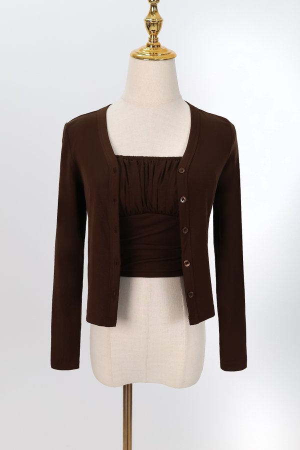 Chaerin Cardigan Top Set in Brown