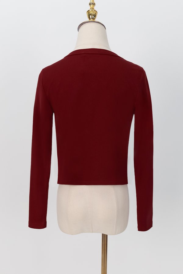 Chaerin Cardigan Top Set in Dark Red