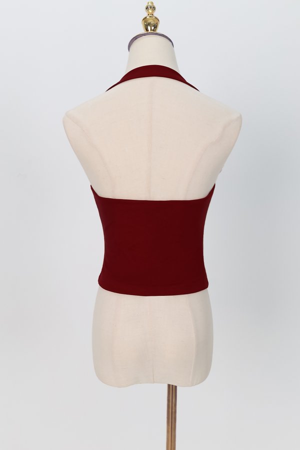 Catrine Cowl Neck Top in Dark Red