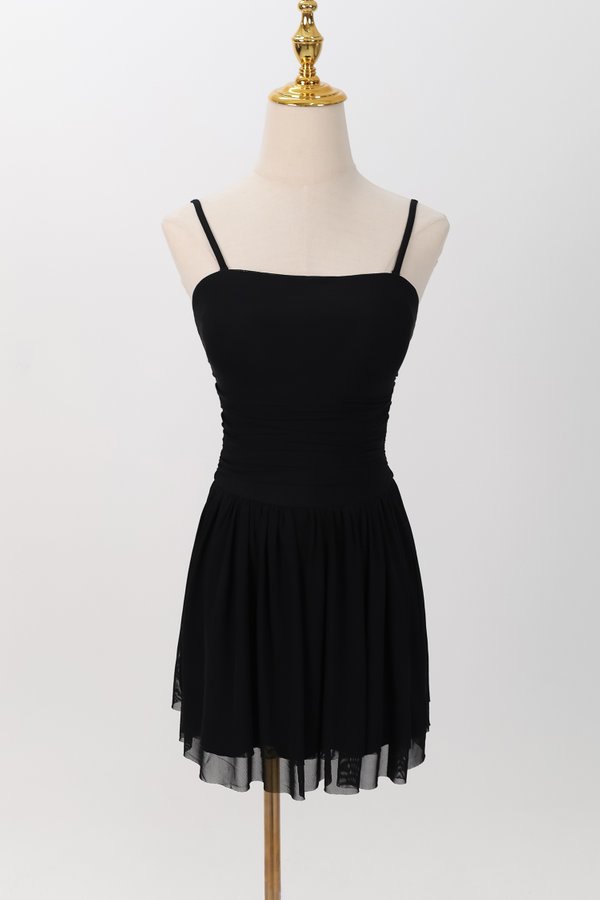 Mardy Mesh Romper Dress in Black