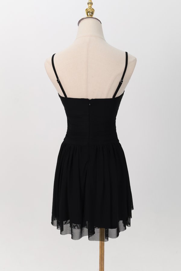 Mardy Mesh Romper Dress in Black