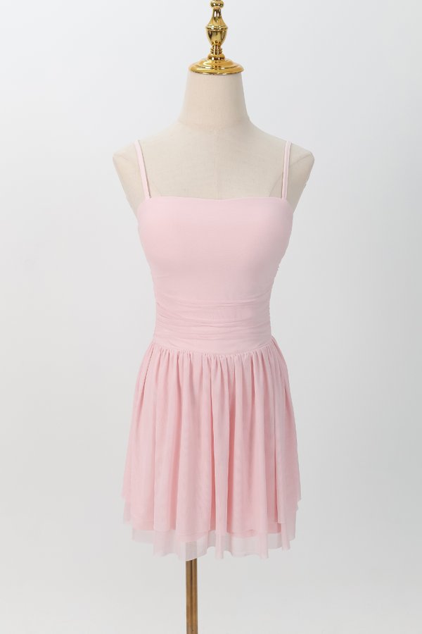 Mardy Mesh Romper Dress in Light Pink