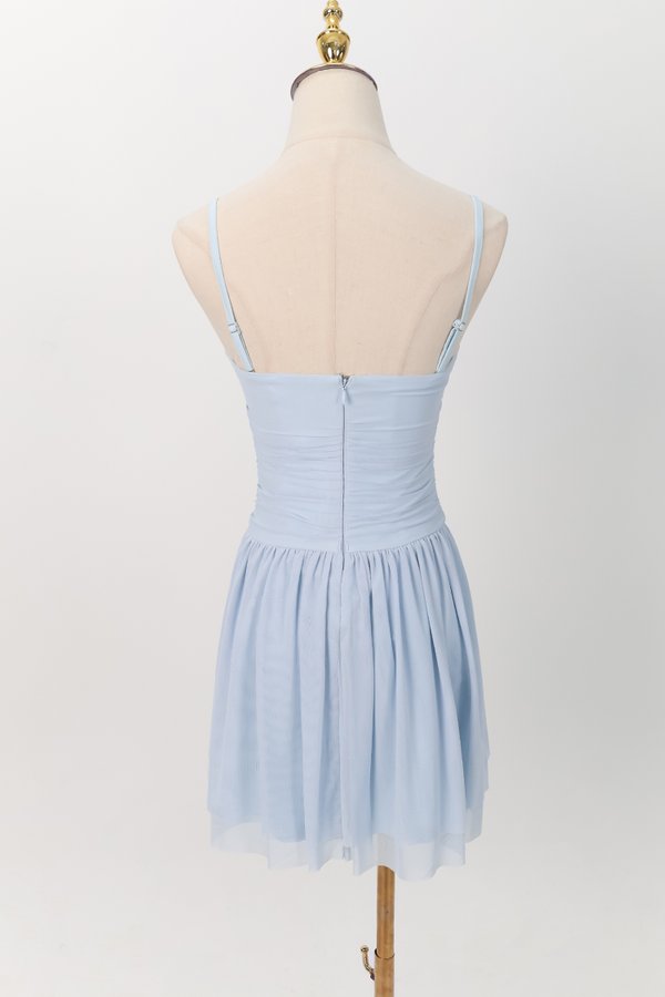 Mardy Mesh Romper Dress in Pastel Blue
