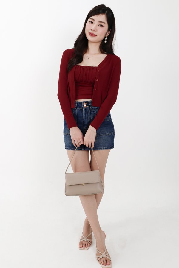 Chaerin Cardigan Top Set in Dark Red