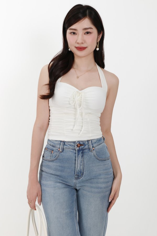 DEFECT | Roxie Ruched Halter Top in White in S
