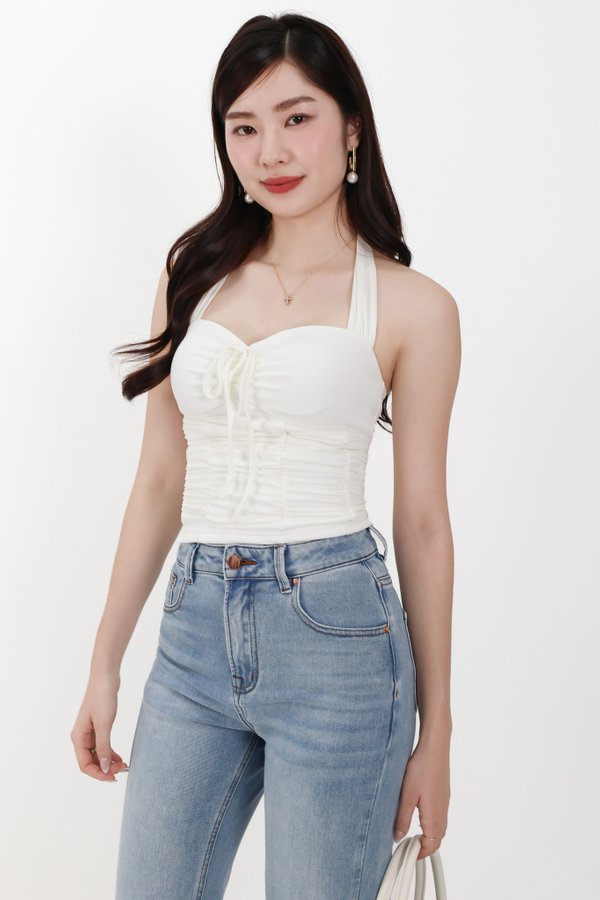 Roxie Ruched Halter Top in White
