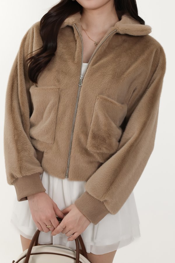 Ferra Furry Jacket in Light Brown