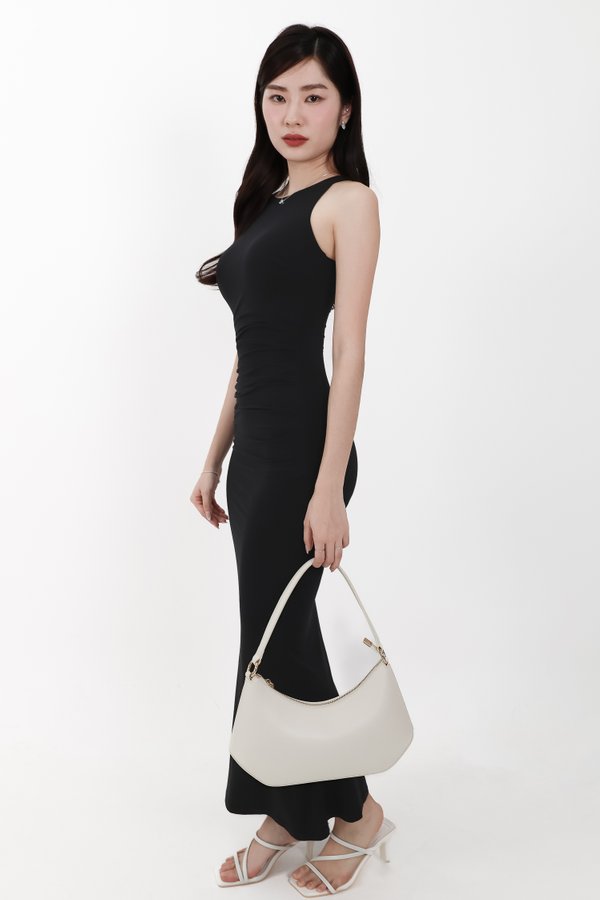 Mira Maxi Ruched Dress in Black ( Regular Length )