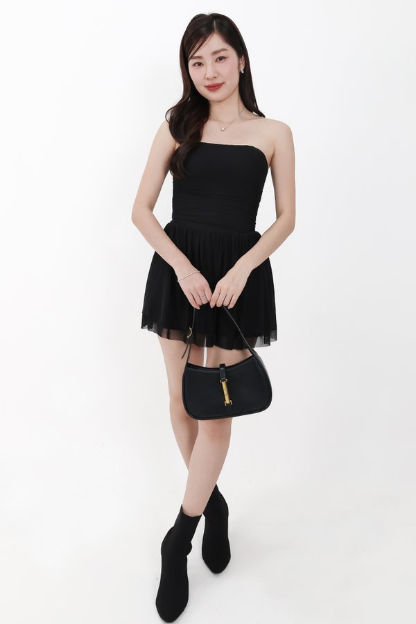 Mardy Mesh Romper Dress in Black