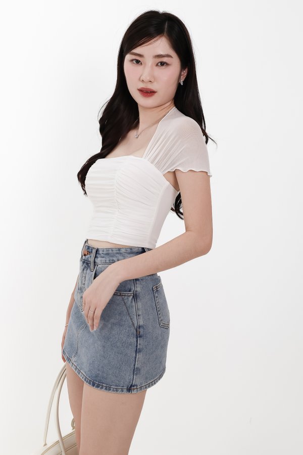 Sebin Sleeved Mesh Top in White