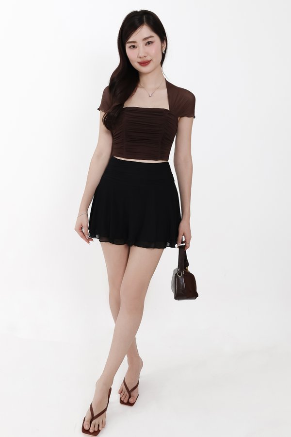 Sebin Sleeved Mesh Top in Dark Brown