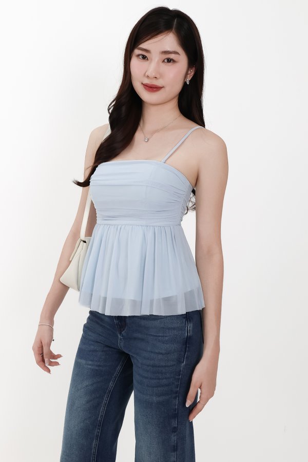 Pyorin Peplum Mesh Top in Pastel Blue