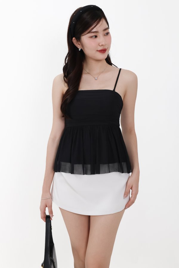 Pyorin Peplum Mesh Top in Black