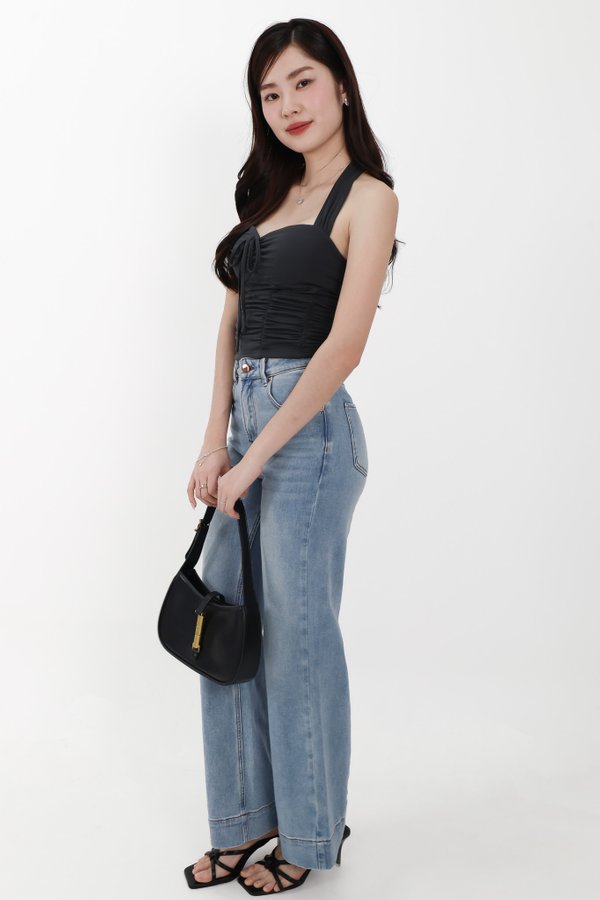 Roxie Ruched Halter Top in Dark Grey