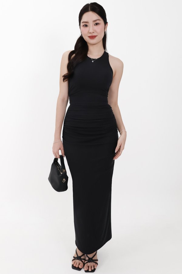 Corina Co-ord Ruched Maxi Skirt in Black ( Regular Length )