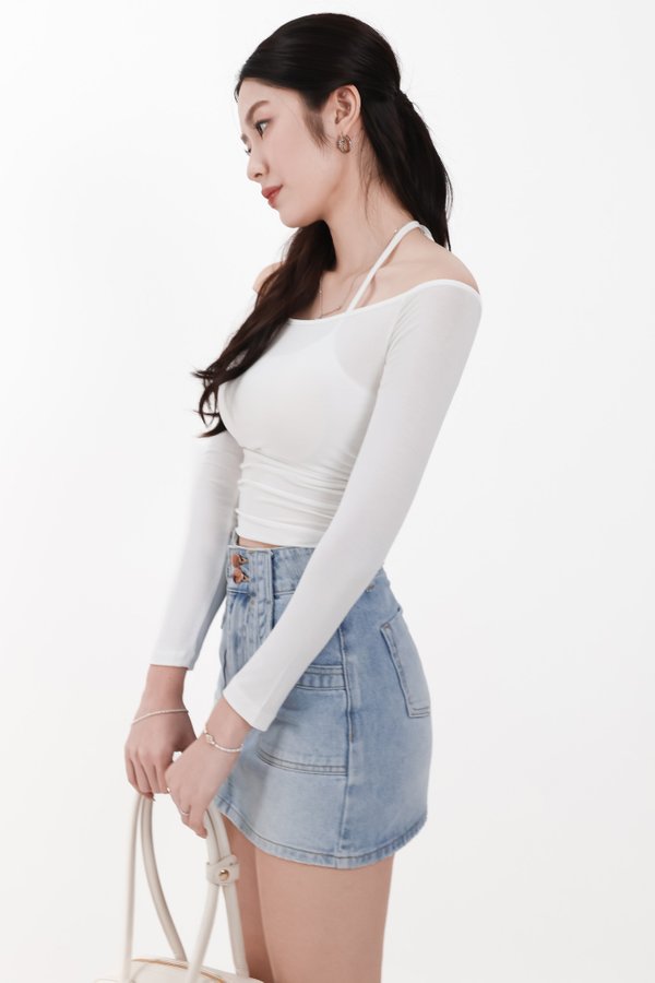 Ode Offshoulder Halter Sleeved Top in White