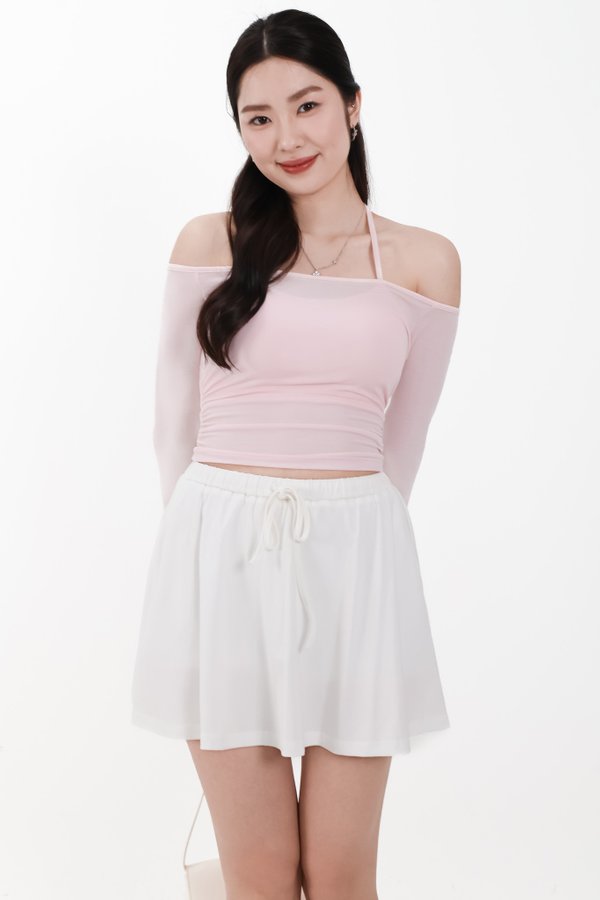 DEFECT | Ode Offshoulder Halter Sleeved Top in Light Pink in XS