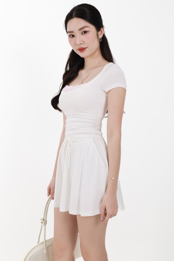 Carol Co-ord Contrast Tee in White