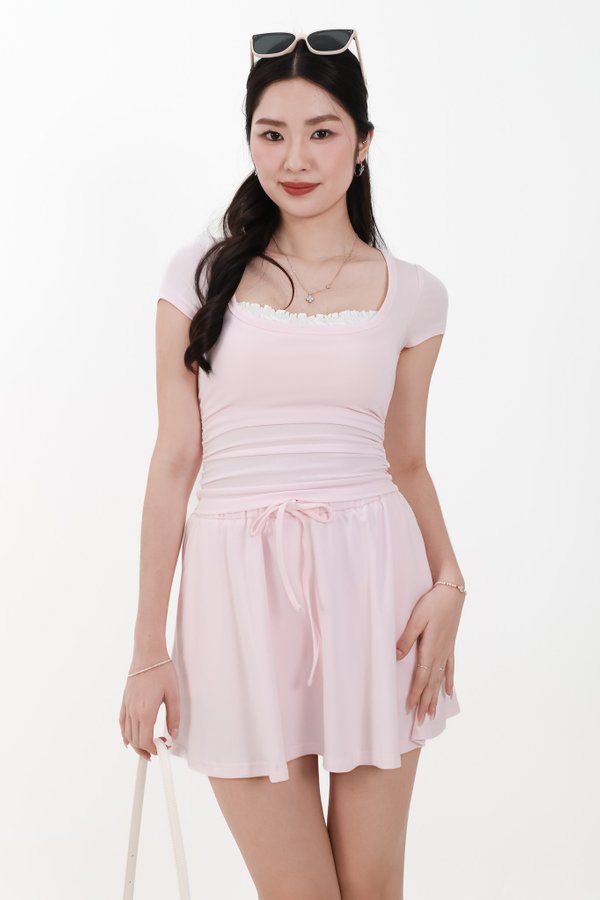 DEFECT | Carol Co-ord Drawstring Skorts in Pink in XXS