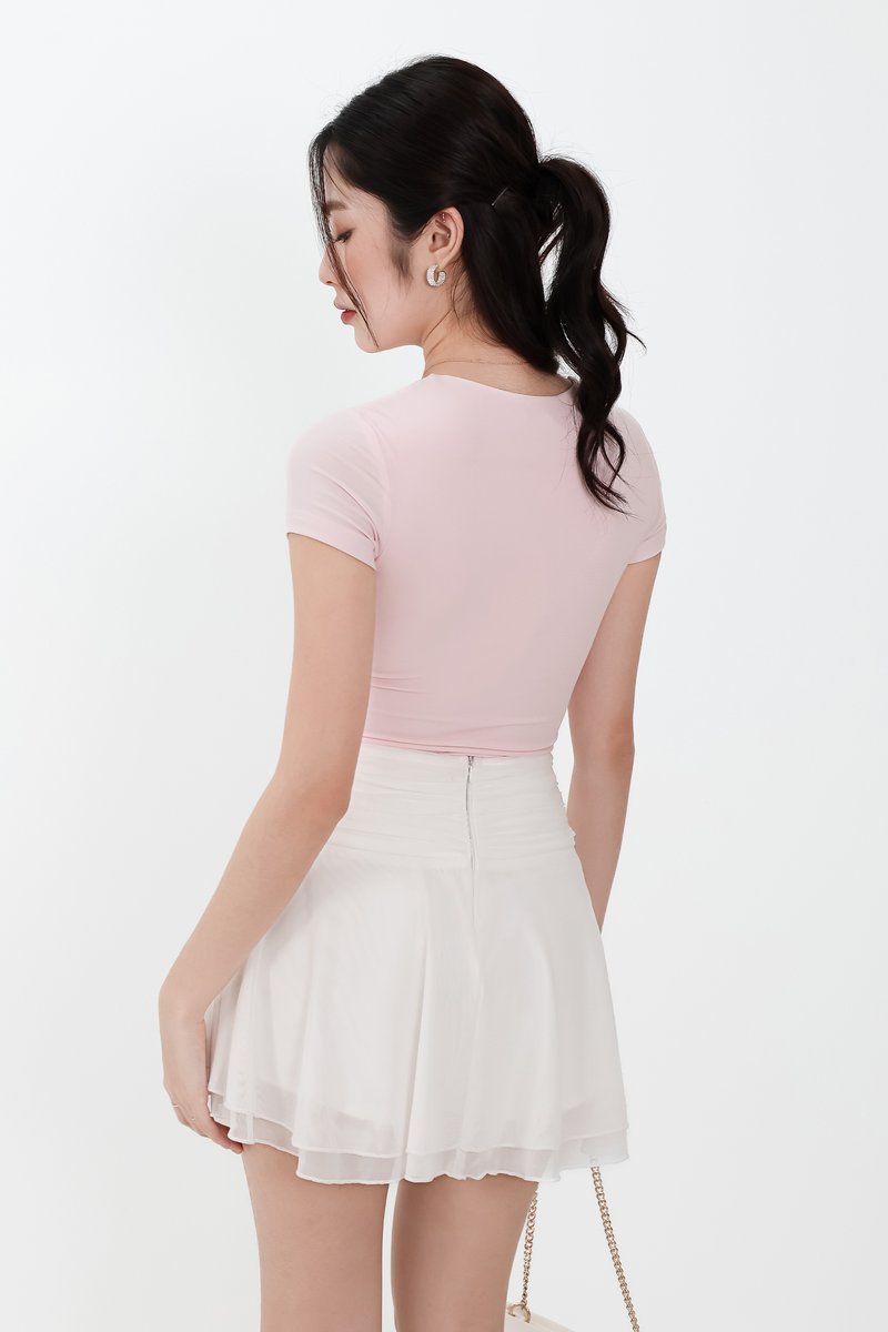 Lenna Lace Trim Tee in Light Cool Pink