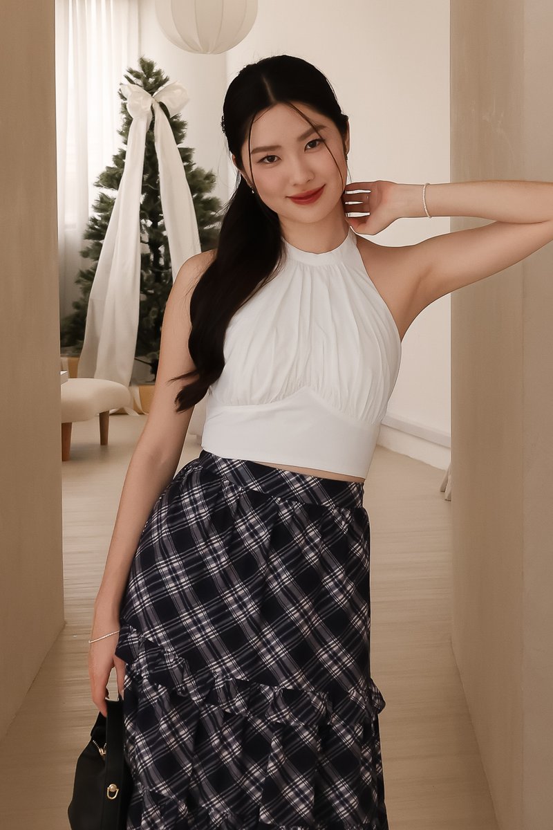 Camila Co-ord Halter Ruched Top in White