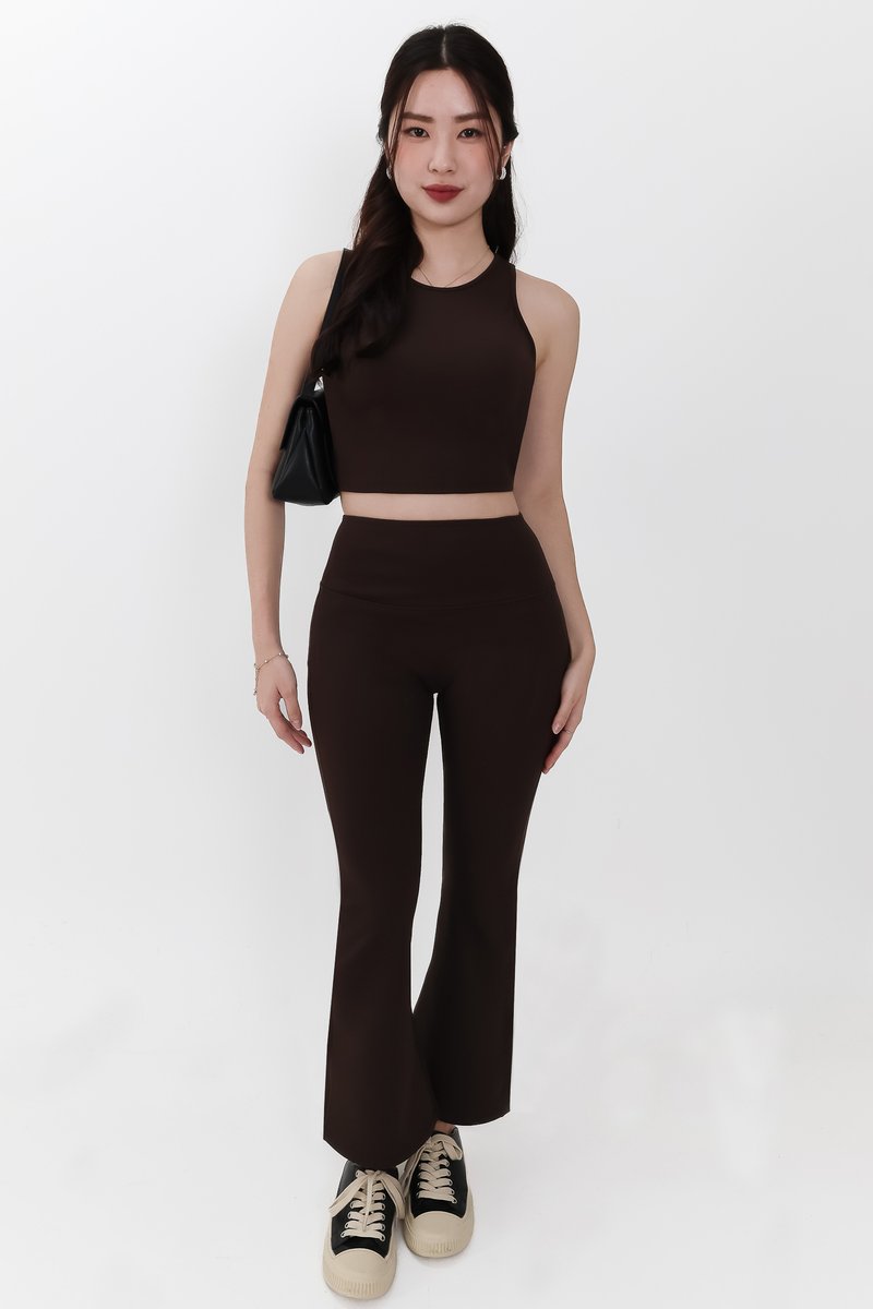 Annie Athleisure Co-ord Fit & Flare Pants in Dark Brown ( Petite Length )