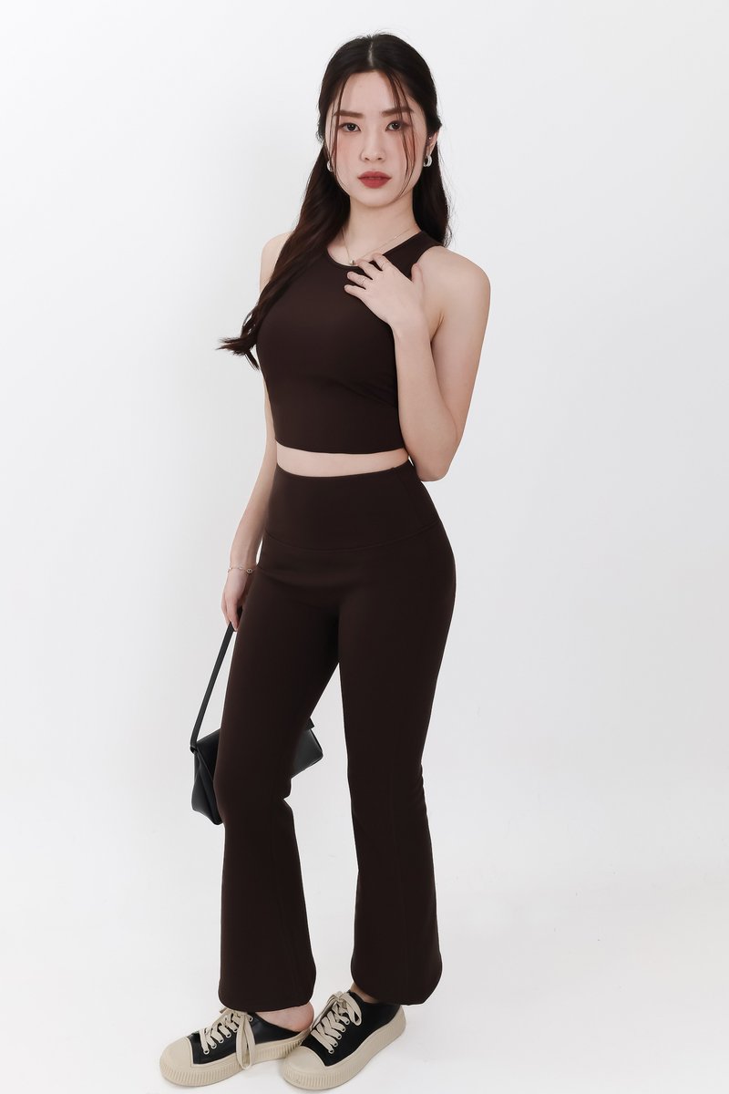 Annie Athleisure Co-ord Fit & Flare Pants in Dark Brown ( Petite Length )