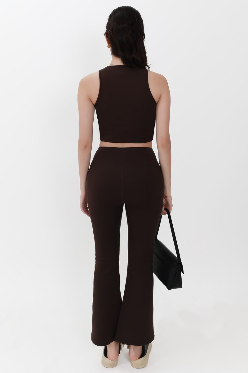 Annie Athleisure Co-ord Fit & Flare Pants in Dark Brown ( Petite Length )
