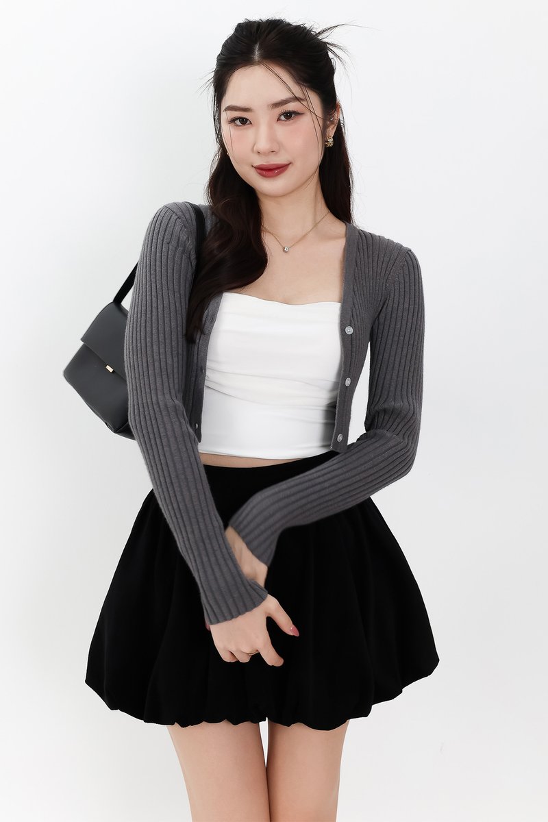 SALE EXCLUSIVE | Berlini Basic Knit Cropped Cardigan in Dark Grey