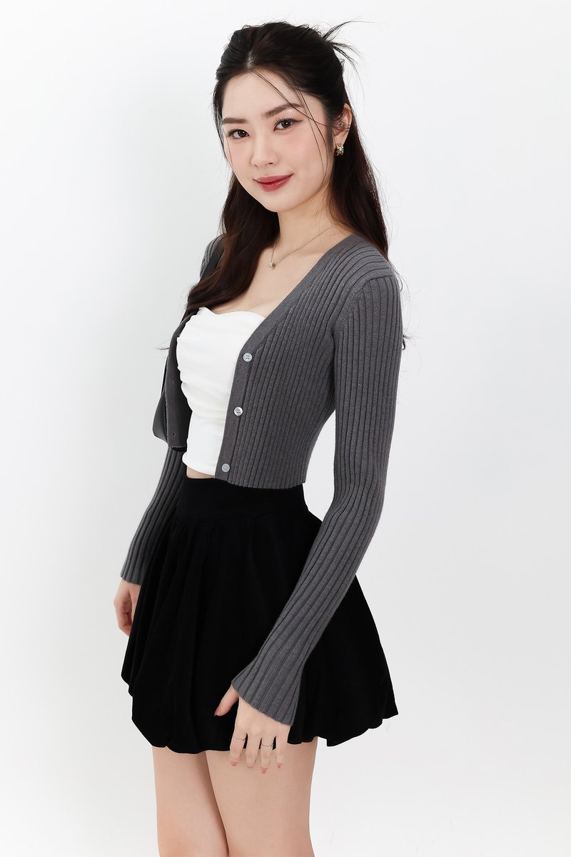 SALE EXCLUSIVE | Berlini Basic Knit Cropped Cardigan in Dark Grey