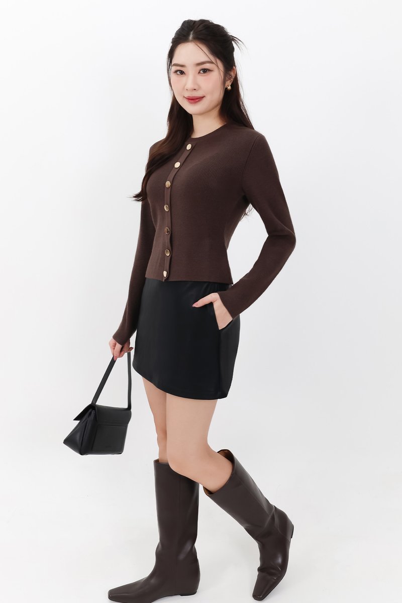 Bridgette Button Knit Sweater in Dark Cool Brown