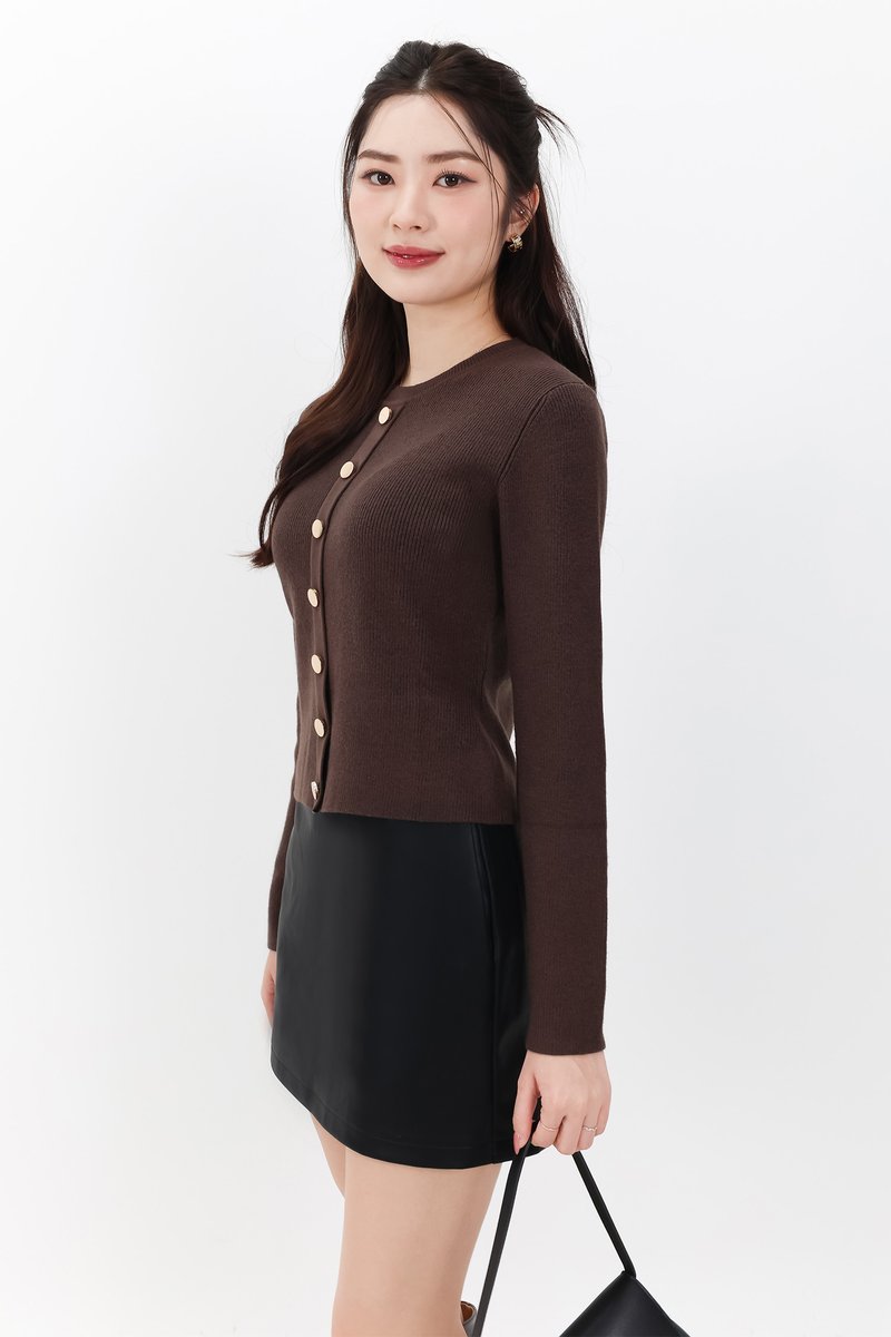 Bridgette Button Knit Sweater in Dark Cool Brown
