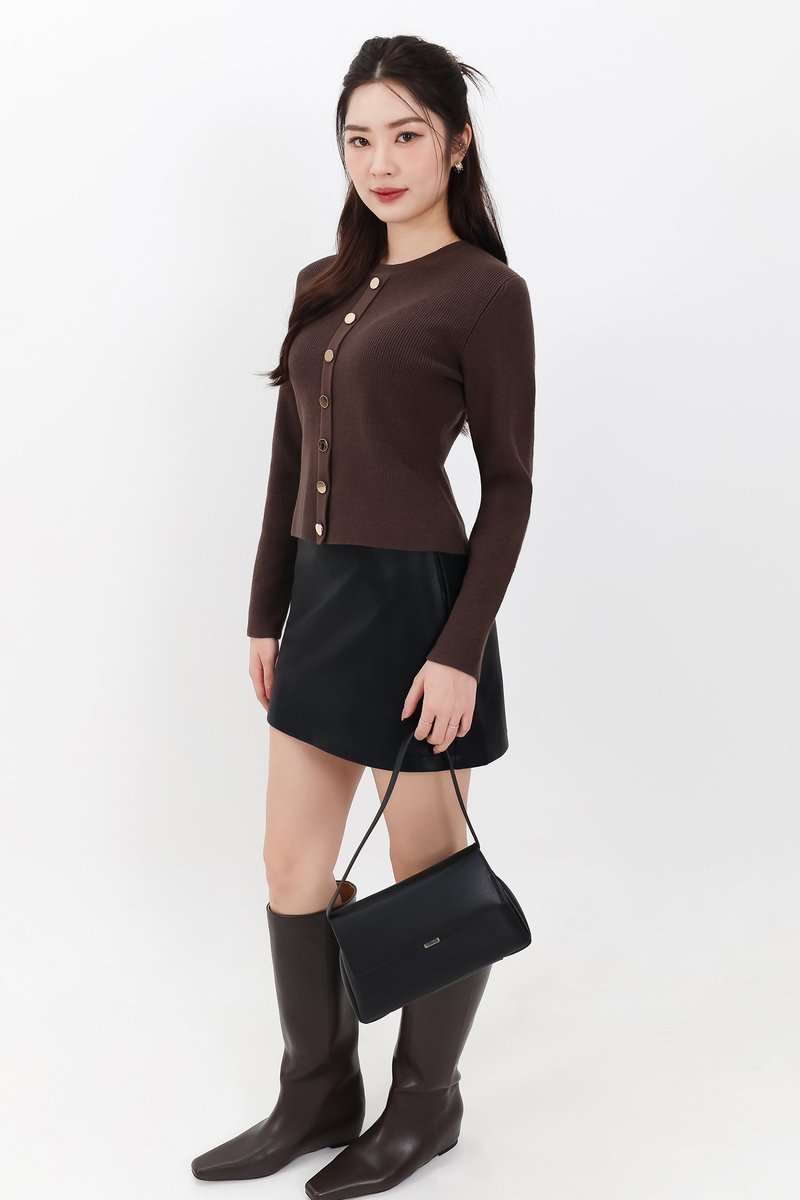 Bridgette Button Knit Sweater in Dark Cool Brown